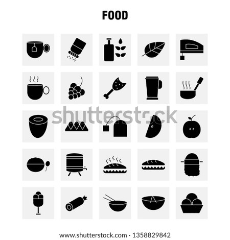 Food  Solid Glyph Icons Set For Infographics, Mobile UX/UI Kit And Print Design. Include: Pot, Cooking, Food, Meal, Kettle, Tea, Food, Meal, Collection Modern Infographic Logo and Pictogram. - Vector