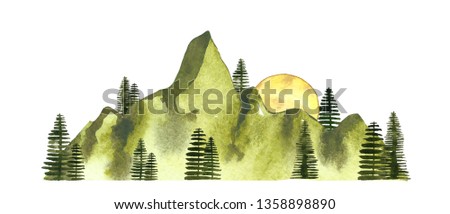 Watercolor mountains isolated on white background