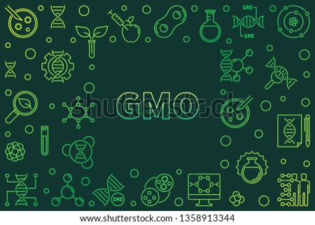 Vector GMO concept horizontal outline green frame or illustration on dark background