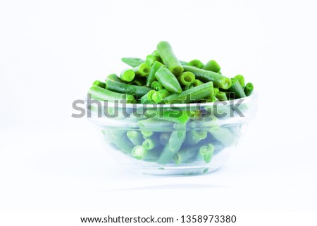 Green beans on the plate  isolated on white background