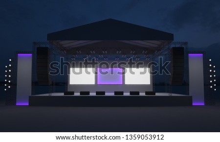 3D stage concert event led tv light night outdoor staging render illustration

