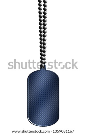 blue carbon fiber metal tag and necklace. isolated with clipping path. 3d illustration.