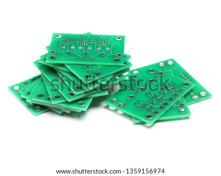 Green microcircuits isolated on white background.