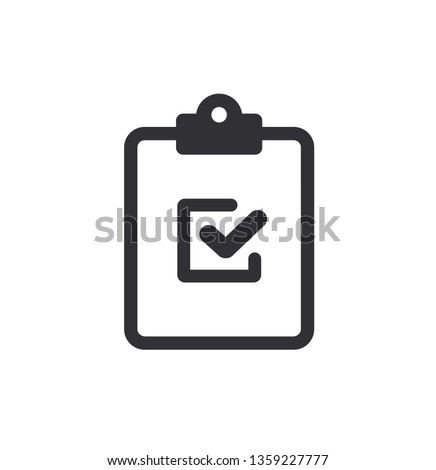 Tasks - vector icon. Clipboard. Profile icon. Clipboard icon. Task done. Signed approved document icon. Project completed. Symbols YES. Document. Accept document. Check mark. Royalty-Free Stock Photo #1359227777