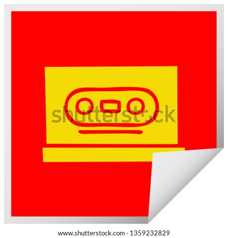 square peeling sticker cartoon of a retro cassette
