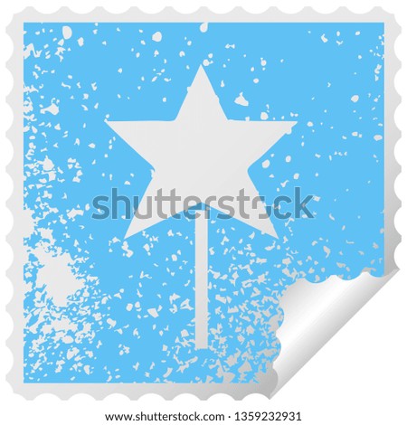 distressed square peeling sticker symbol of a star wand