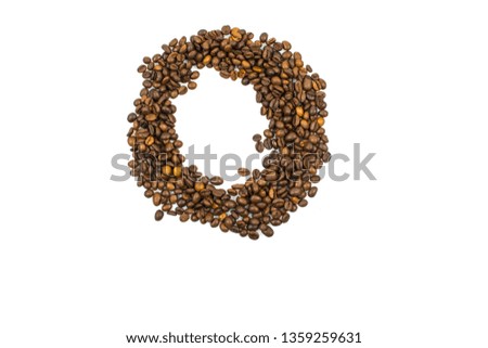 English letter O made of coffee isolated on white background