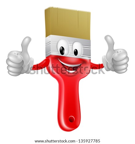 Drawing of a smiling red cartoon paint brush character mascot giving a thumbs up Royalty-Free Stock Photo #135927785