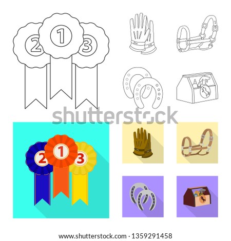 Vector illustration of equipment and riding icon. Set of equipment and competition vector icon for stock.