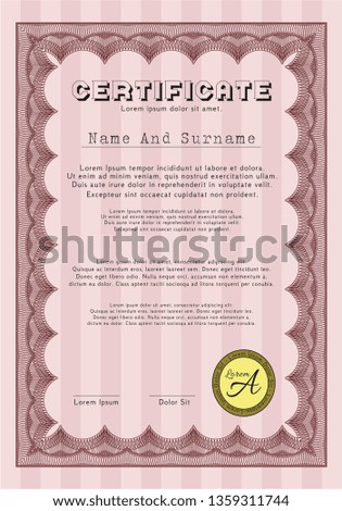 Red Certificate of achievement. Beauty design. Customizable, Easy to edit and change colors. Easy to print. 