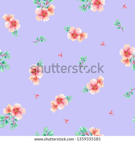 seamless watercolor illustration  background mix colorful floral flower and leaves with line art used for background texture, wrapping paper, textile greeting card template or wallpaper design