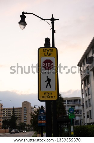 Sign and Symbol Stop for Pedestrian, Miami, USA