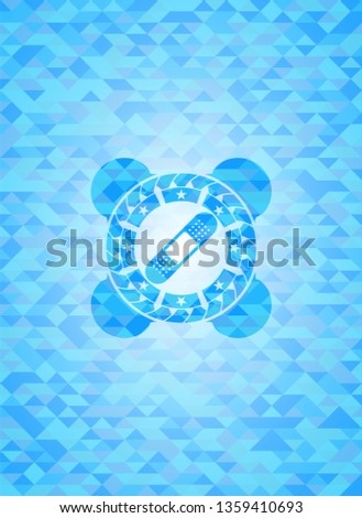 bandage plaster icon inside light blue mosaic emblem
