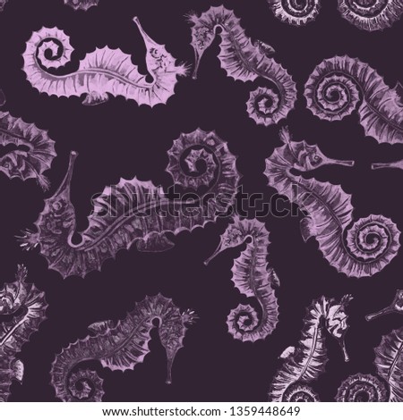 Watercolor seamless pattern with seahorses. Bright summer print. Exotic pattern. Can be used for any kind of design. 