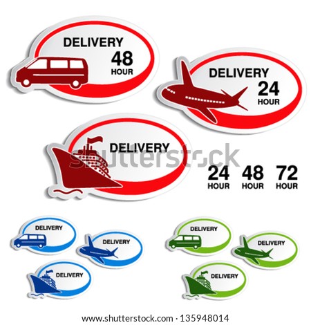 Vector shipping, delivery oval stickers - car, ship, plane