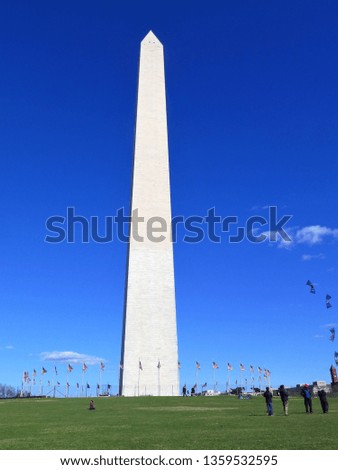 Washington Monument on the National Mall in downtown Washington DC in spring. 