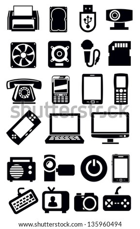 vector black of electronic devices icon set