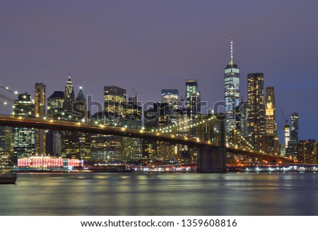 Brooklyn Bridge taken from Brooklyn Bridge Park against a Lower Manhattan