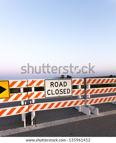 Road Closed Barricade and Sign on Vertical