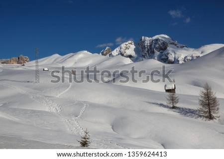 winter in the mountains, blue sky, snow