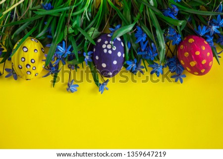 Easter eggs. Happy easter. Multi-colored Easter eggs. Greeting card or banner congratulations or advertising. greetings Happy Easter. Copy space