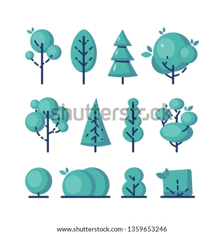 Set of simple tree icons in modern flat style. Vector illustration on white background