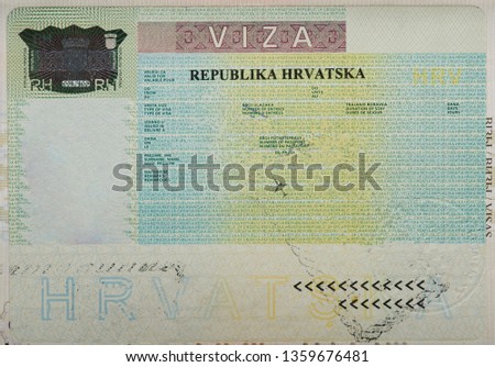 Empty blank croatian visa on passport page
