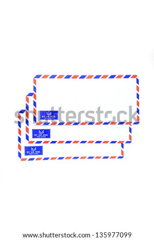 Postage envelopes on white background