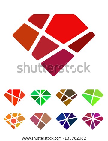 Design diamond logo element. Crushing abstract pattern. Colorful precious stone logotype, icons set.