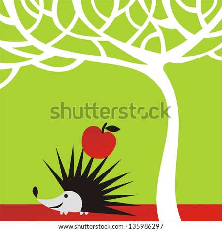 Tree hedgehog apple vector illustration