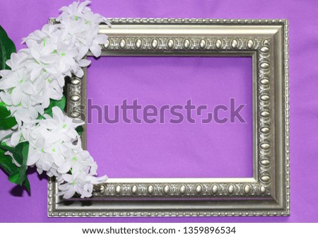 Template for postcards, there is a place for an inscription. On the postcard vintage frame and white flower. Pink background.
