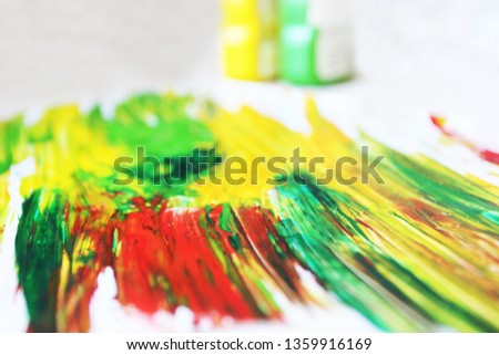 Creative yellow and green background. Art studio. Be creative. Say yes. Be happy. Be free.