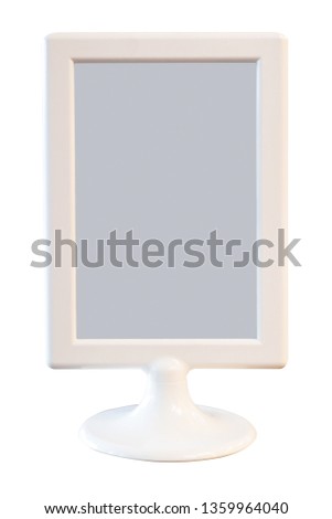 Empty stand mock up menu card white frame isolated on white background with clipping path.