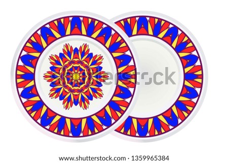 Set of two Design With Floral Mandala Ornament and round frame. Vector Illustration. Oriental Pattern. Indian, Moroccan, Mystic, Ottoman Motifs. Anti-Stress Therapy Pattern.