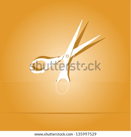 Scissors. Paper sticker as bookmark. Raster illustration.