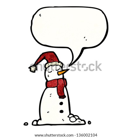 cartoon snowman with speech bubble