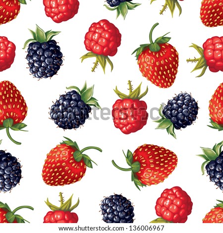 Seamless pattern of realistic image of delicious ripe berries Royalty-Free Stock Photo #136006967
