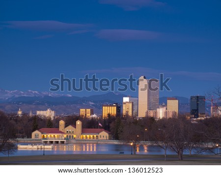 Denver skyline at blue hour.