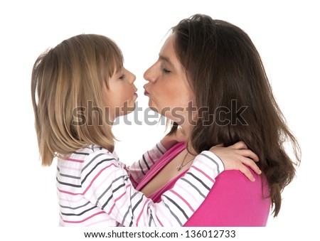 mother and her daughter kissing