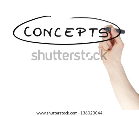 Concepts sign written on a glass by a hand holding a felt tip pen