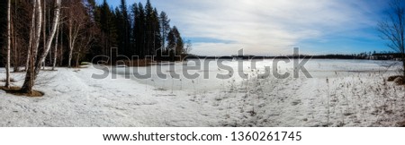 Winter landscape - sunny day at the lake