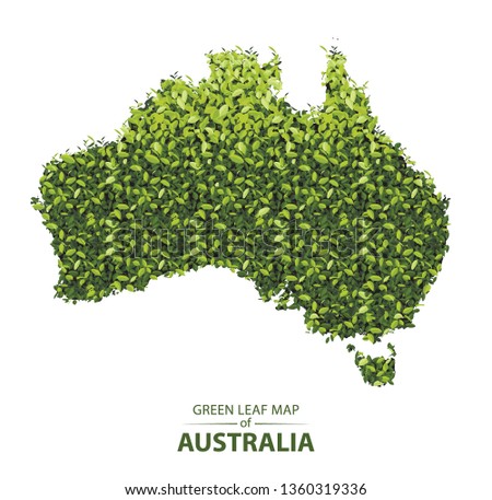 australia map made up of green leaf on white background vector illustration of a forest is conceptual of the global green environmental issues worldwide