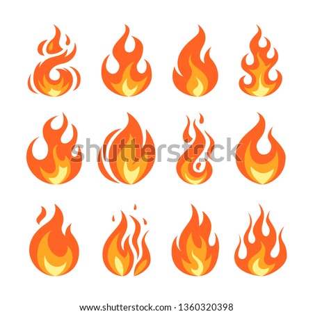 Set of vector flame icons. Simple illustrations of fire in flat style