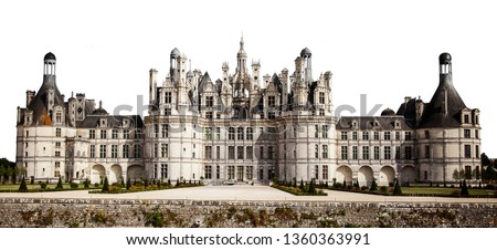 Chambord castle (chateau Chambord) in Loire valley, France, isolated on white background
