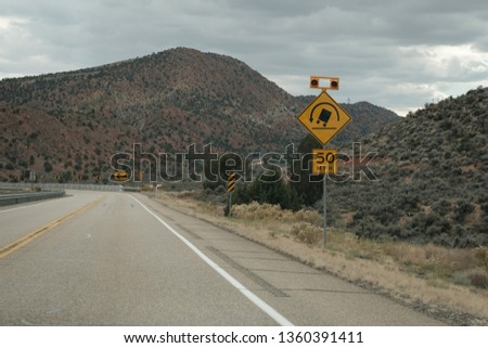 Road signs in the mountains