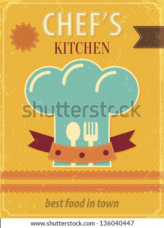 Retro menu card design with chef hat. Vector illustration