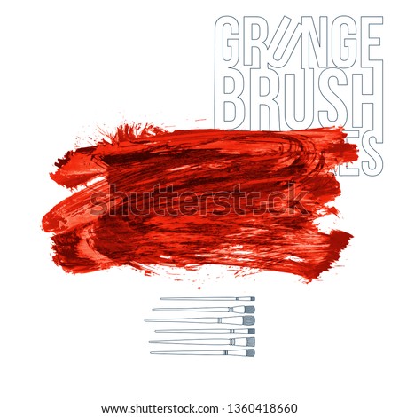 Red brush stroke and texture. Grunge vector abstract hand - painted element. Underline and border design.