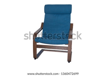 Comfortable wooden chair blue on a white background. Isolate.