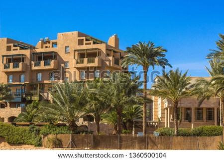 Middle East hotel apartment renting concept picture in park outdoor vivid colorful natural scenic bright environment, summer photography for touristic agency