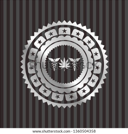 medicinal weed icon inside silver badge